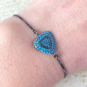 Blue CZ Triangle Charm Adjustable Tennis Bracelet  Bolo Style Sliding Clasp